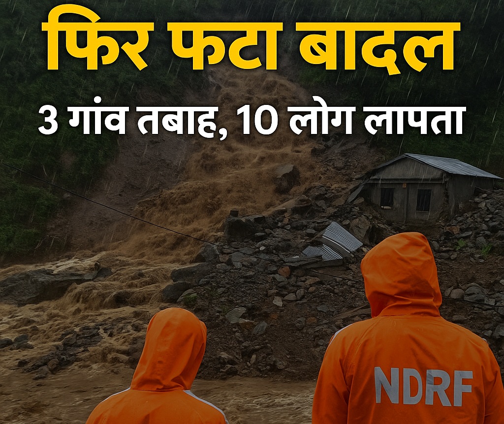 उत्तराखंड में फिर फटा बादल: 3 गांव तबाह, 10 लोग लापता, चमोली में तबाही का मंजर
